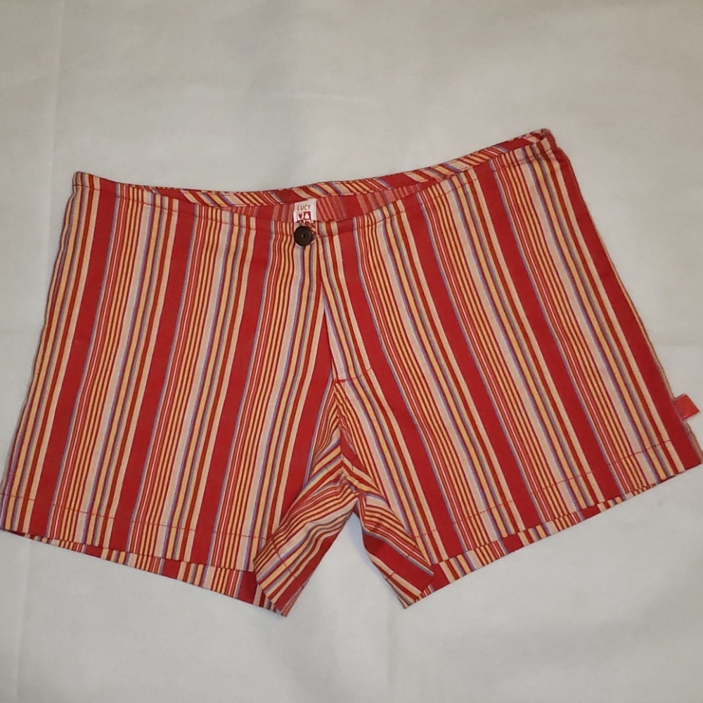 Lucy Love Red Bold Striped Short Shorts